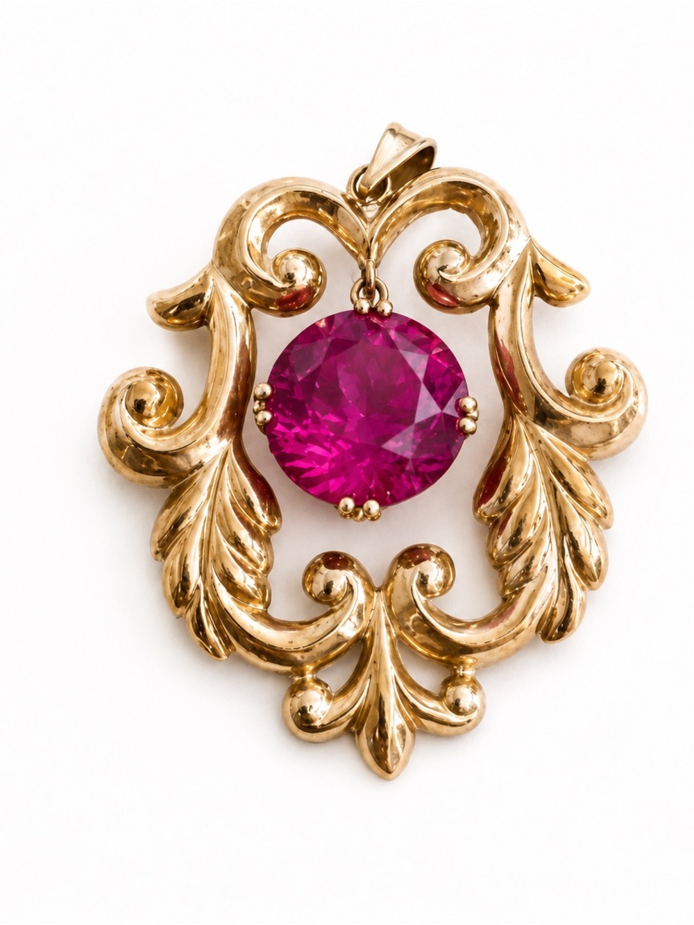 Antique Chinese Gold & Pink Sapphire Pendant